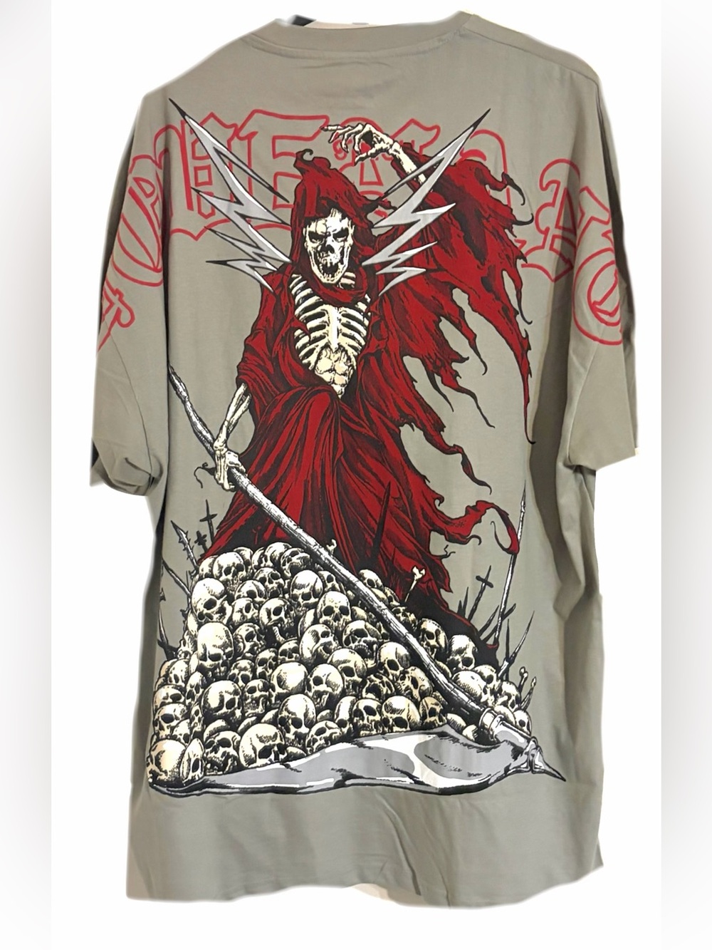 Graphic Reaper front and back Print Men’s Shirt - Gray with Red